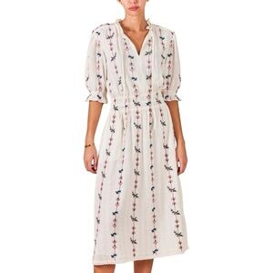 MABE Ivory Elda Embroidered Ecru Cotton Midi Dress Women’s US L